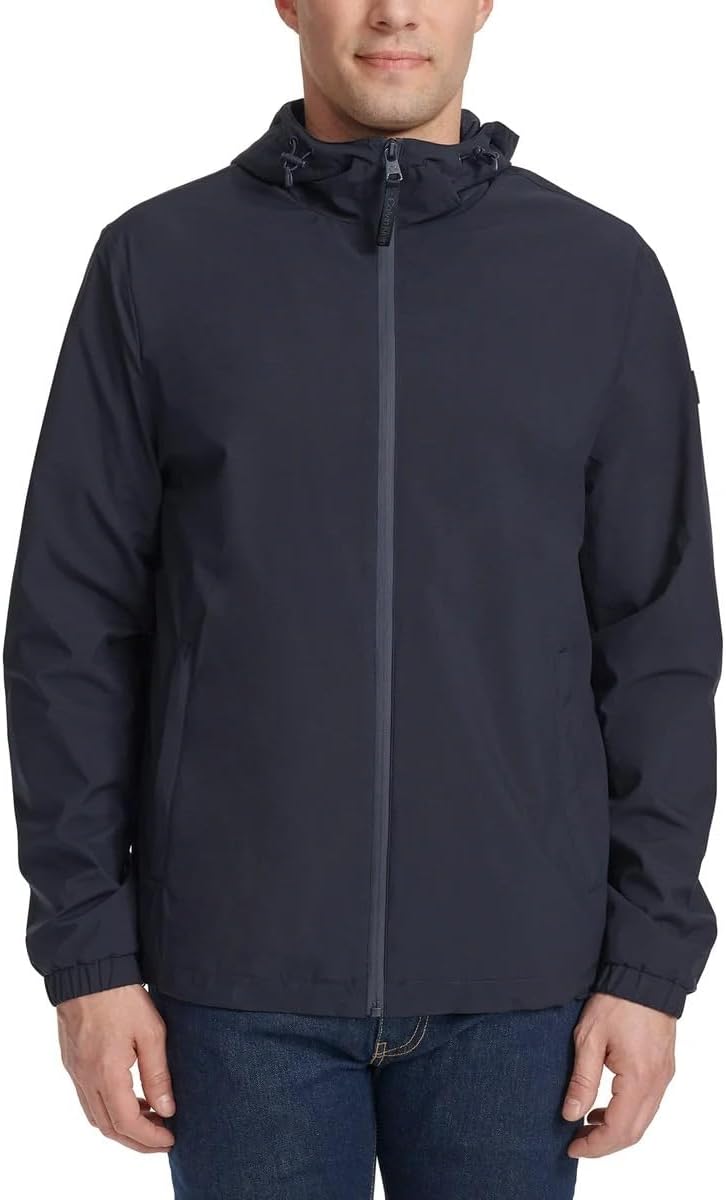 

Мужская куртка-ветровка Calvin Klein с капюшоном и застежкой-молнией - легкая, с двумя передними карманами на молнии., True Navy