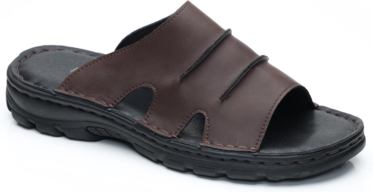 

Мужские летние кожаные сланцы-шлепанцы для улицы с мягкой удобной поддержкой свода стопы Mggmokay, коричневый