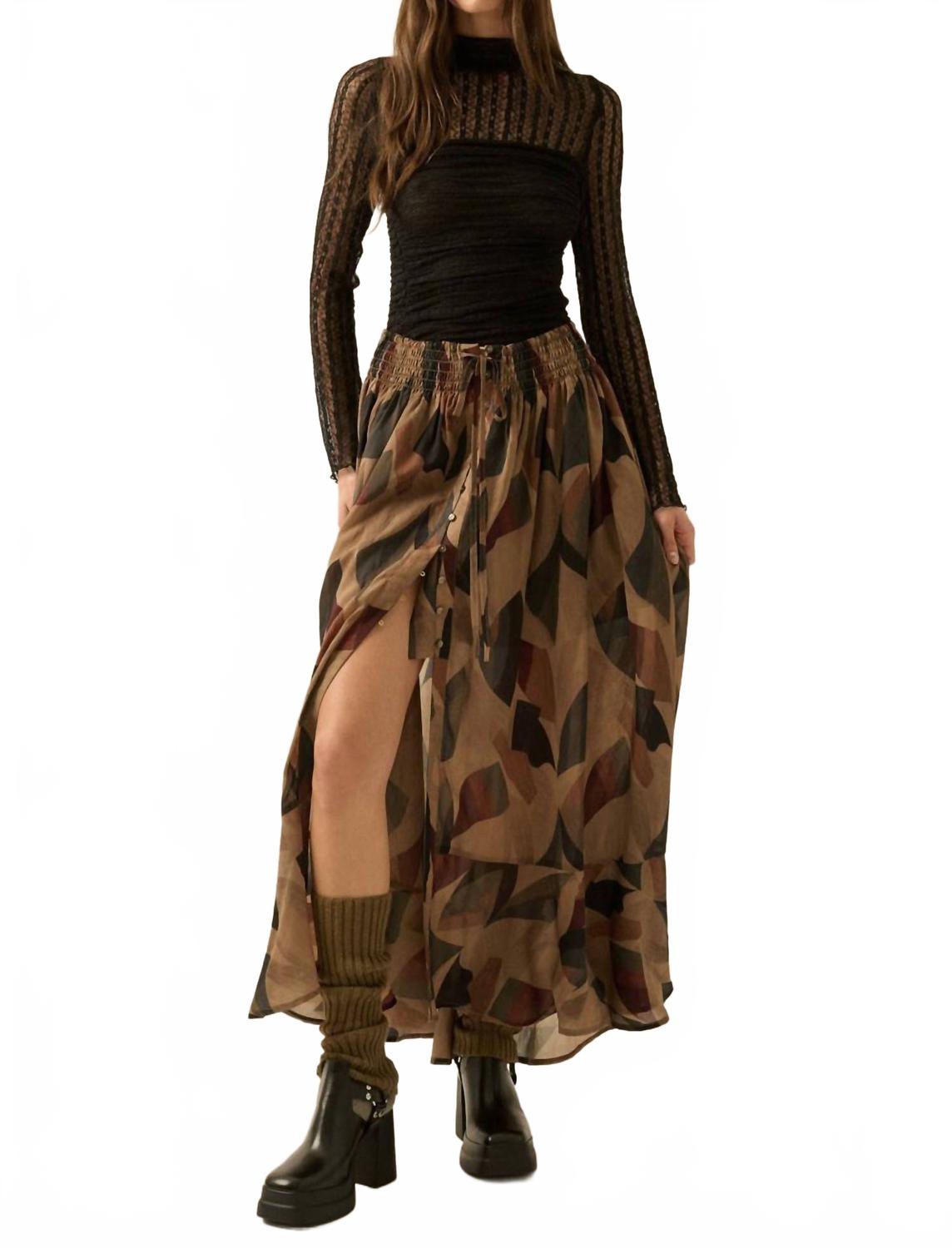 

PROMESA Современная классическая макси-юбка с абстрактным принтом и пуговицами, черная