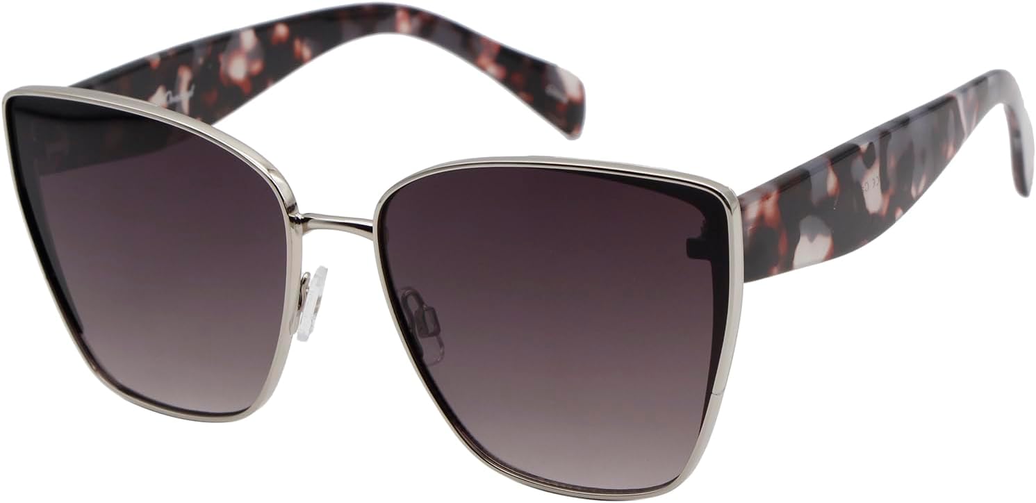 

Крупные женские солнцезащитные очки «кошачий глаз» в металлической квадратной оправе, модные, классические, с защитой от УФ-излучения UV400 Ovaikryl, Silvery Frame Dime Grey Lense