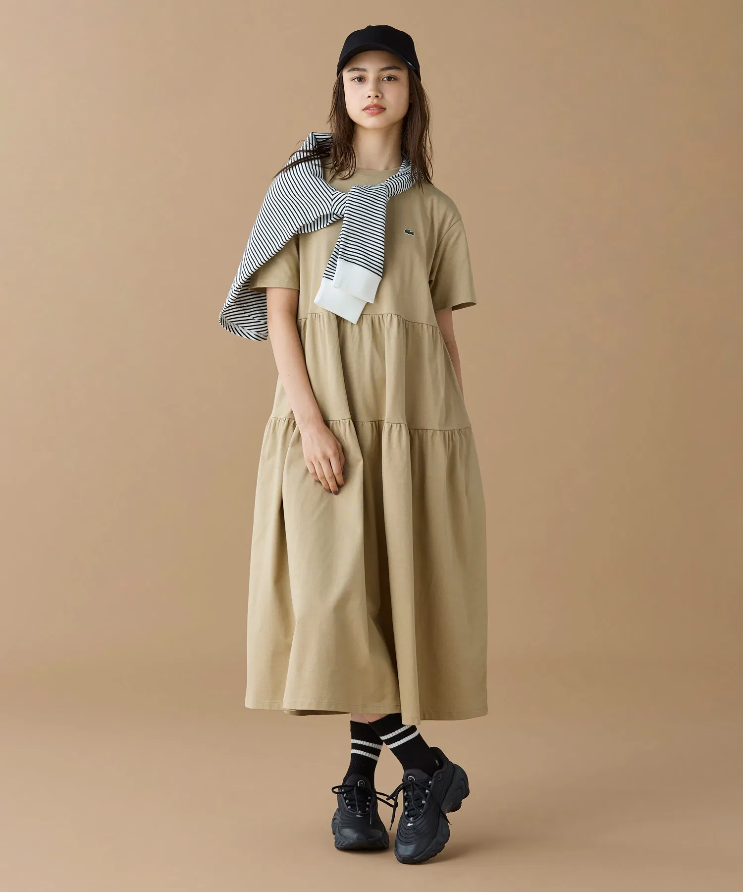 Платье LACOSTE с оборками, макси, хлопок