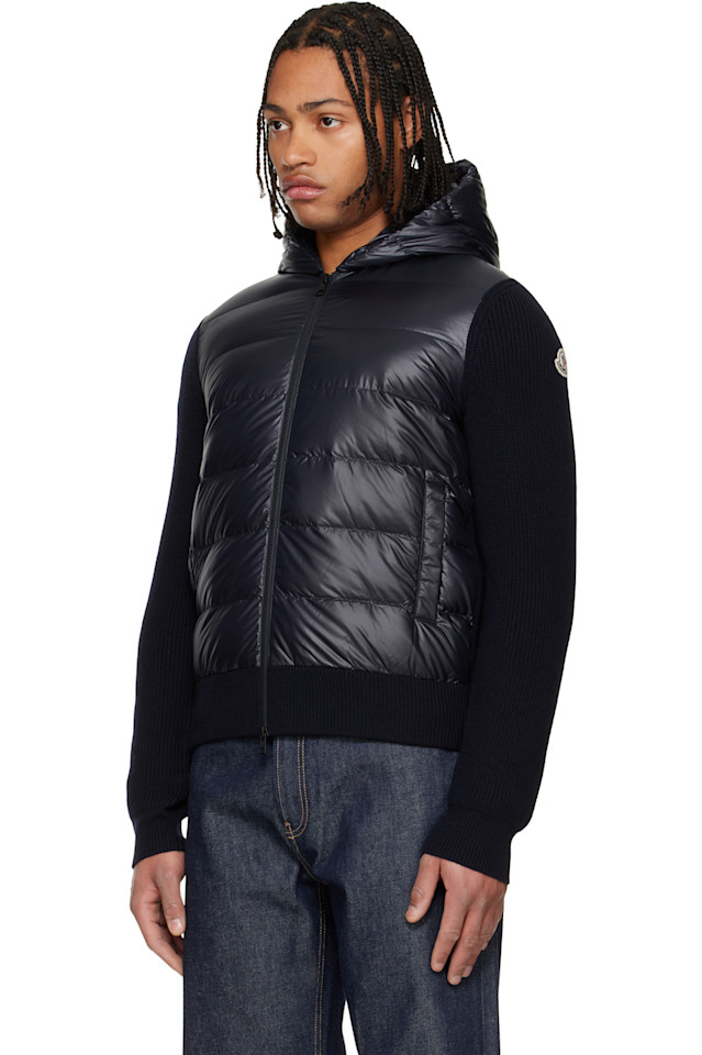 Moncler Пуховая куртка из стеганой шерсти темно-синего цвета на молнии — фото 4