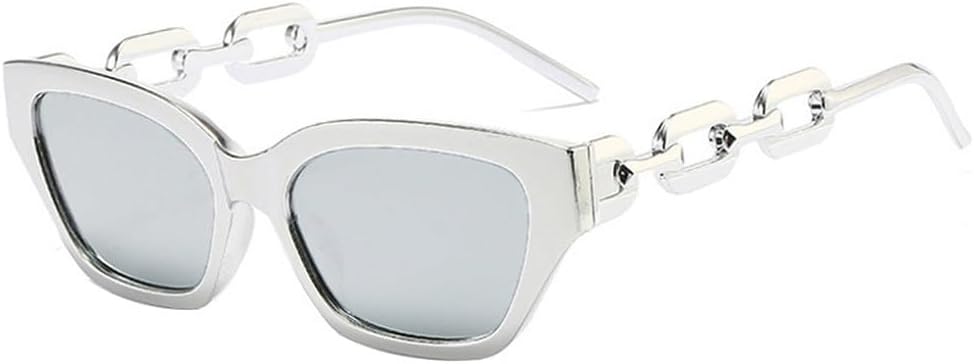 

Популярные модные солнцезащитные очки «кошачий глаз» для женщин, ретро-очки с цепочками для мужчин, панк-очки, солнцезащитные очки с защитой от УФ-излучения UV400 TKKTLLT, Silver Silver Mirror