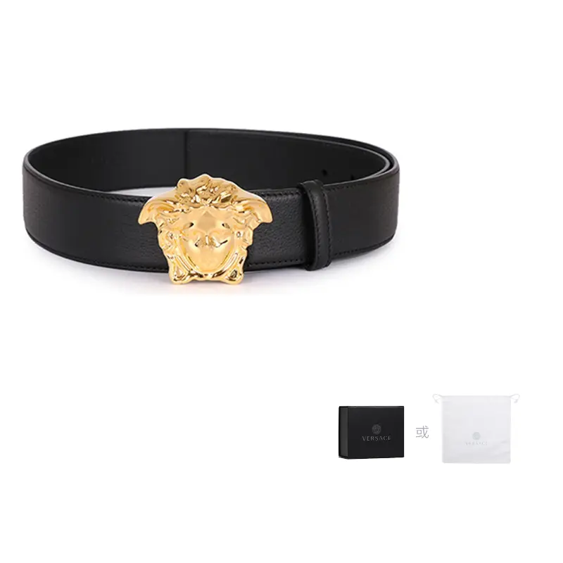 

VERSACE Кожаный ремень из коровьей кожи для мужчин, черный, ширина 3.8 см