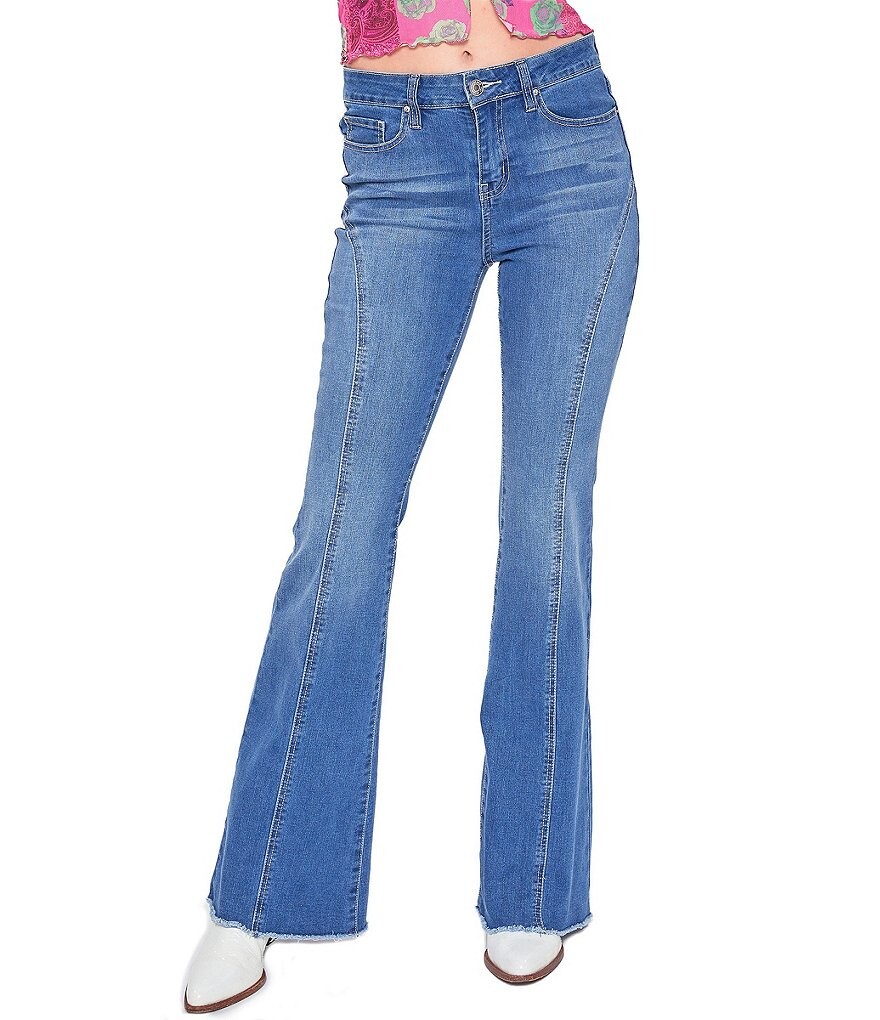 

YMI Jeanswear Расклешенные джинсы со средней посадкой и потрепанным краем переднего шва, синий