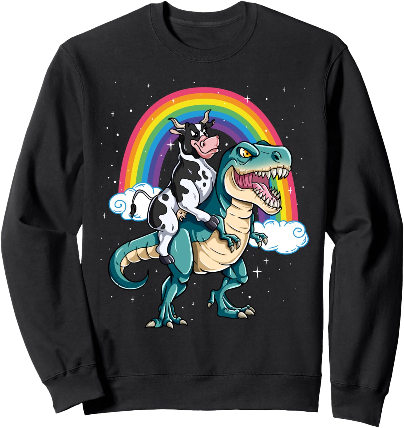 

Толстовка с изображением динозавра Тираннозавра Рекса и радужного облака, блестящей коровы Check Out My Cow Shirts, черный