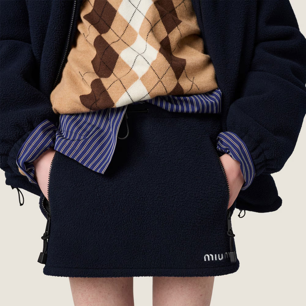 Мини-юбка из флиса на шнурке MIU MIU, синий — фото 4