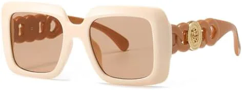 

Винтажные солнцезащитные очки в квадратной оправе большого размера 2027 года для женщин и мужчин, большие солнцезащитные очки для путешествий MTZJH, Beige Champagne