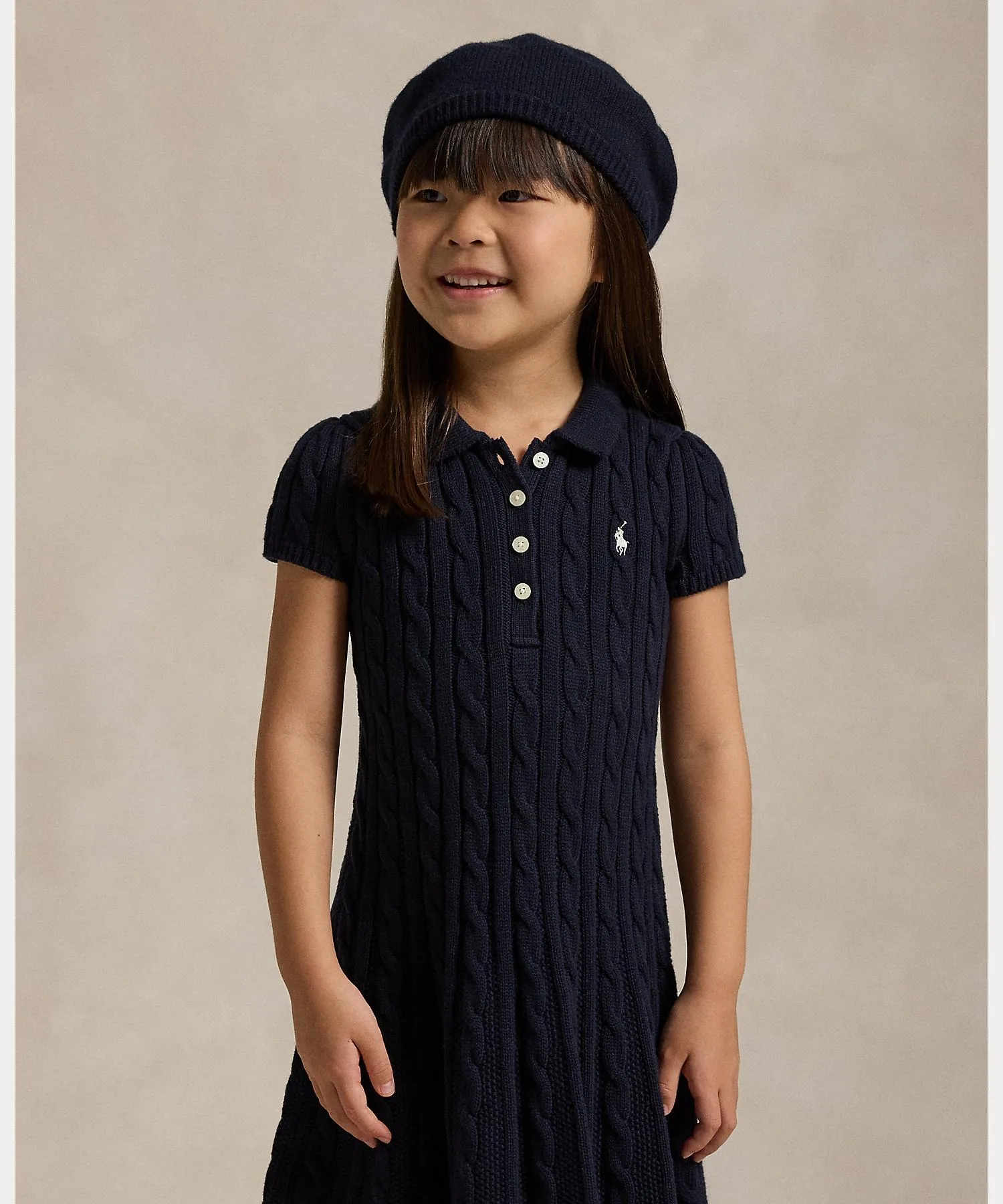 Детское платье-свитер A-line из хлопка с вышивкой лошадки POLO RALPH LAUREN CHILDRENSWEAR темно-синее — фото 4