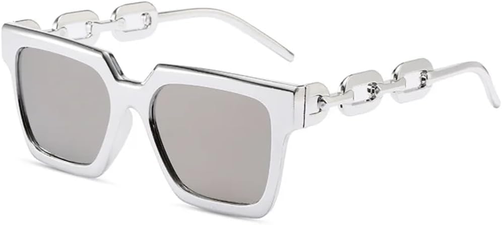 

Ретро-солнцезащитные очки квадратной формы конфетных цветов для женщин, роскошные трендовые очки в оправе с цепочкой для мужчин, защита от УФ-излучения UV400 UATXTAU, Silvery