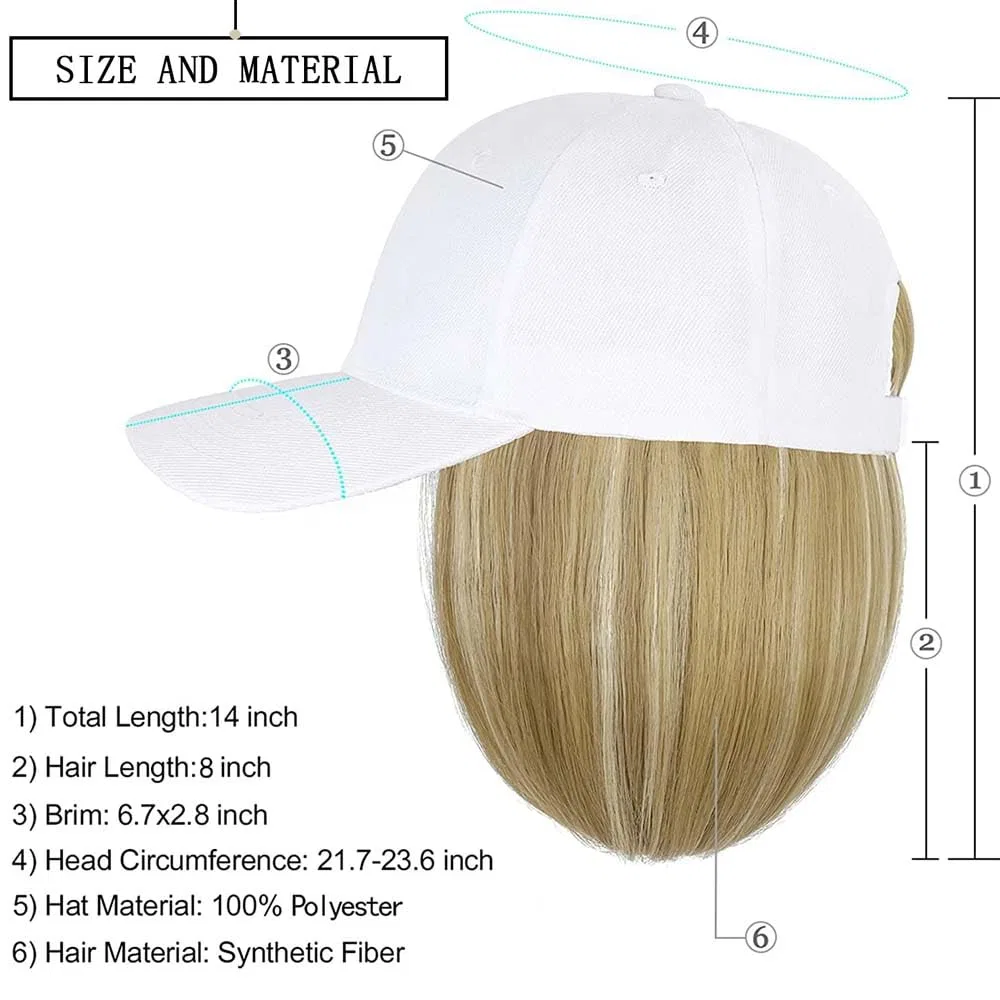 Женская бейсболка-парик с прямыми волосами Wuodhtw, White Hat Brown T88 — фото 3
