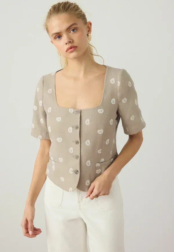 Блуза Next Regular fit paisley embroidered scoop neck top, камень нейтральный