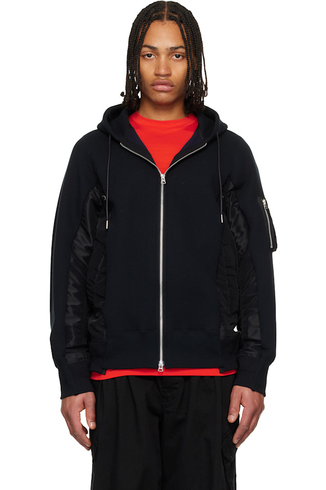 

Sacai Черная толстовка из вспененного материала и нейлоновой саржи