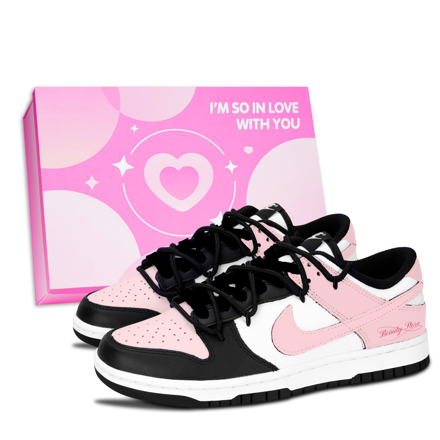 

Nike Dunk Black Leather Slip Resistant Abrasion Resistant Low top детские скейтбординг кроссовки Pink Unisex