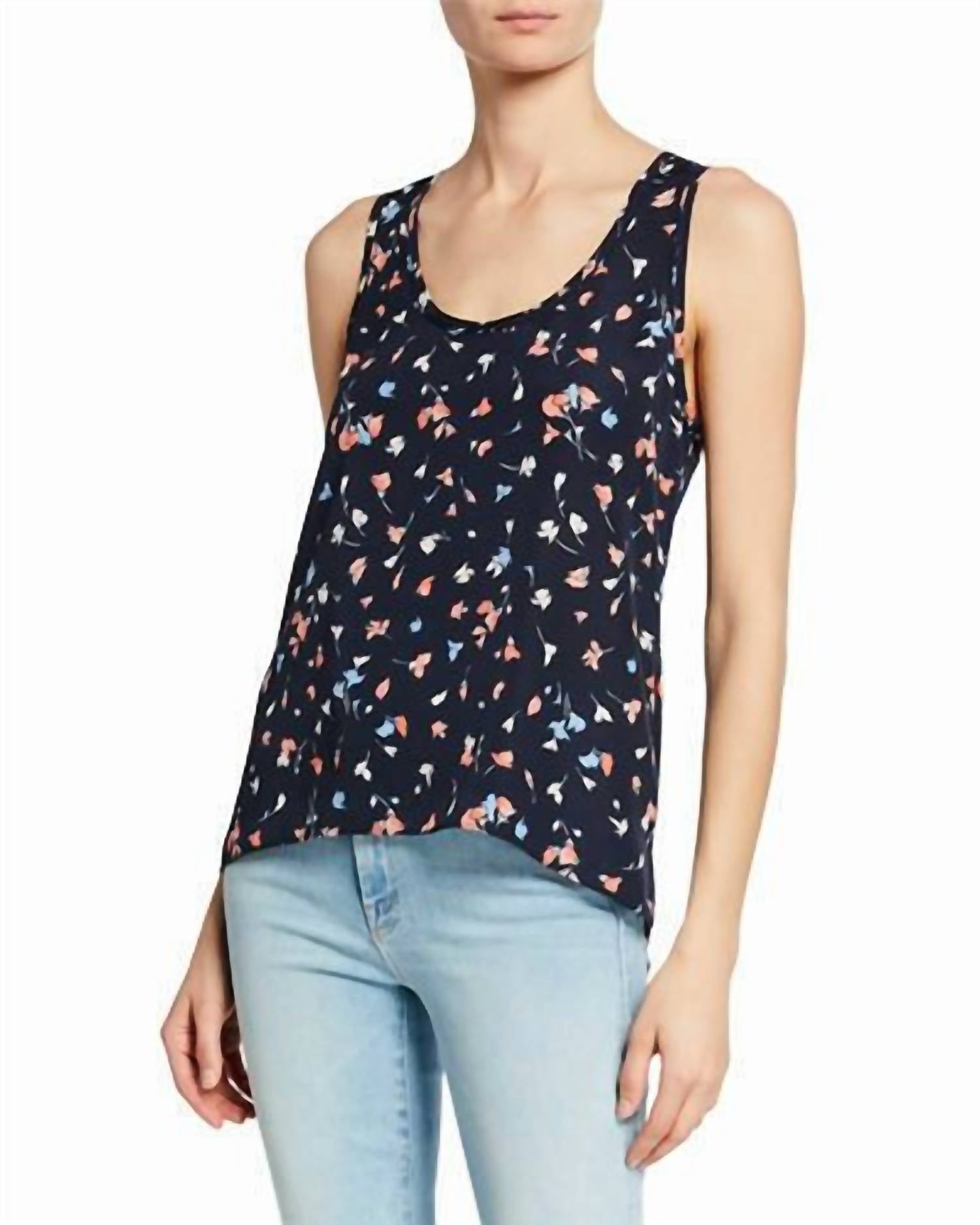 

Блузка Erla Floral Print без рукавов с боковыми разрезами темно-синего цвета Joie
