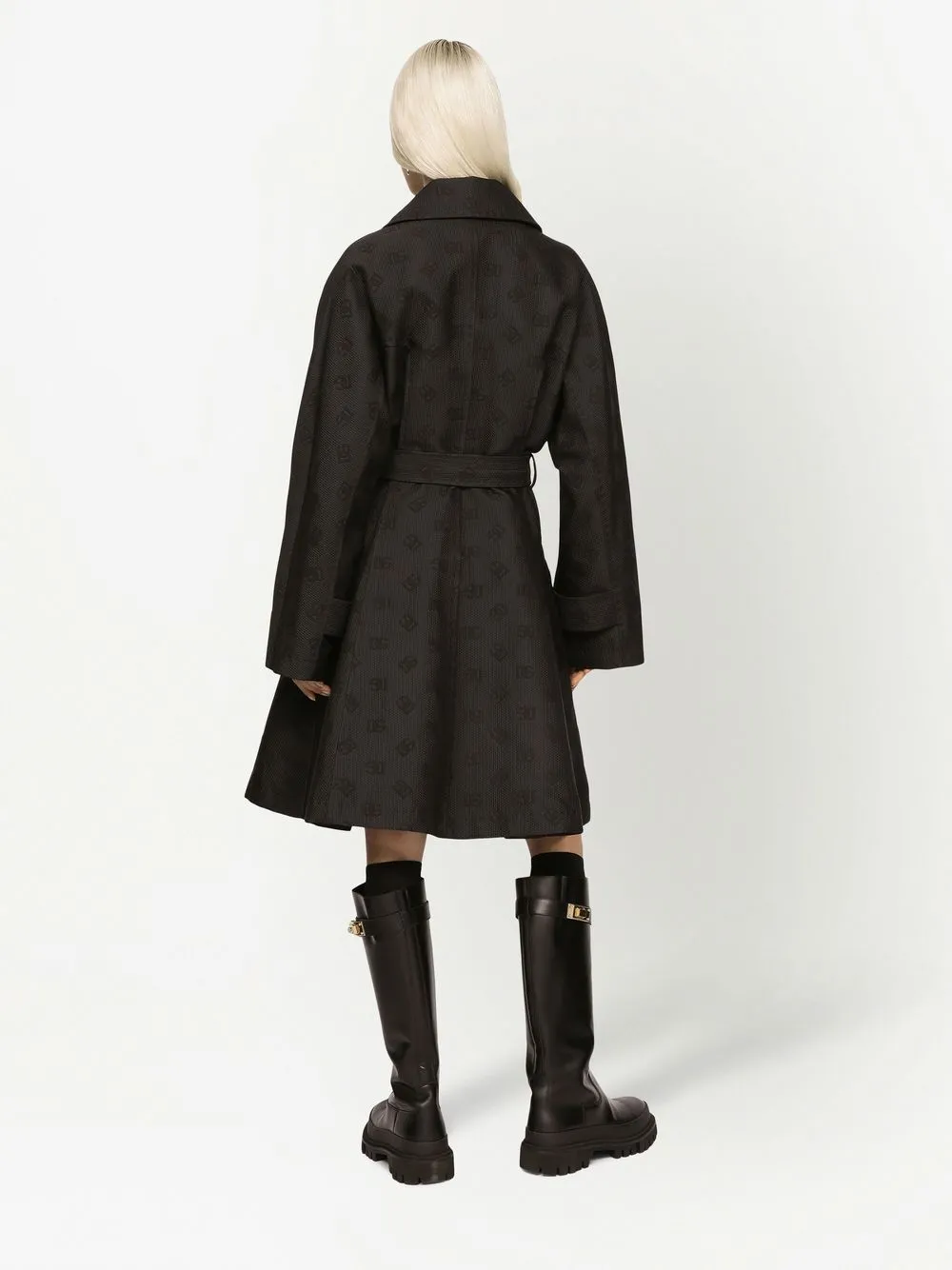 Жаккардовое пальто с поясом и логотипом DG DOLCE & GABBANA, черный — фото 4