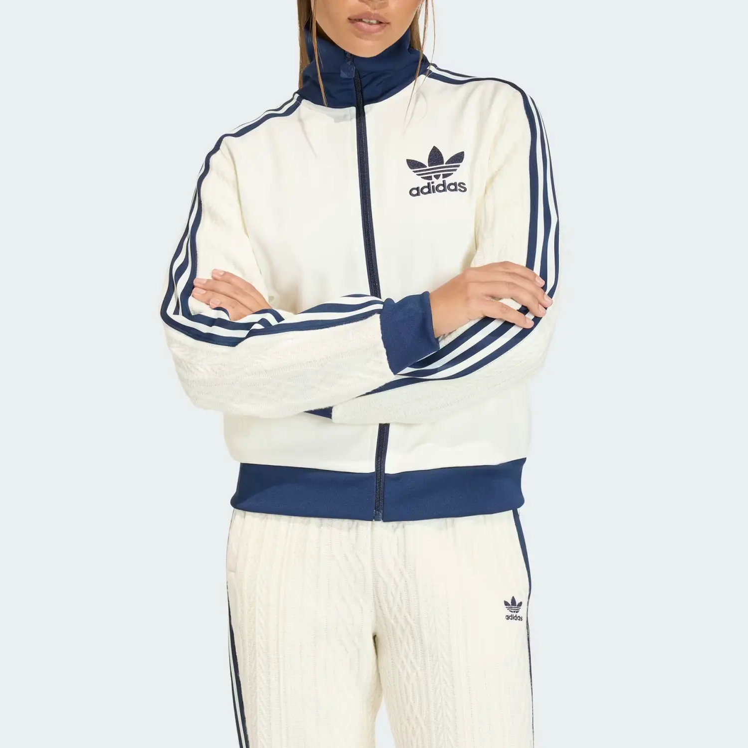 Толстовка на молнии с тремя полосками Adidas Originals, экрю — фото 3