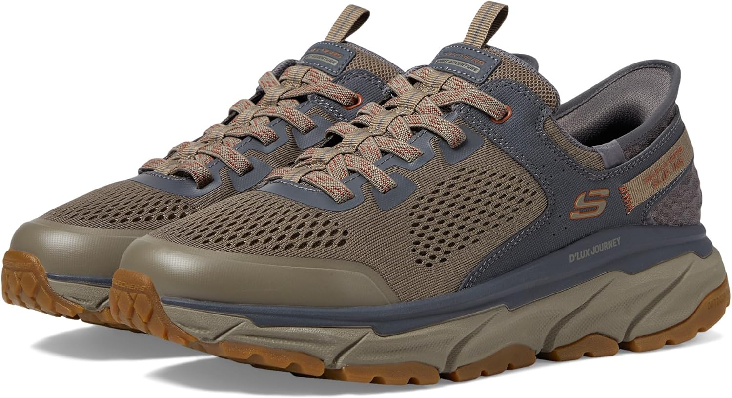 

Мужские слипоны Skechers с расслабленной посадкой: D'lux Journey - кеды без шнурков с декоративной строчкой, Tan/Charcoal
