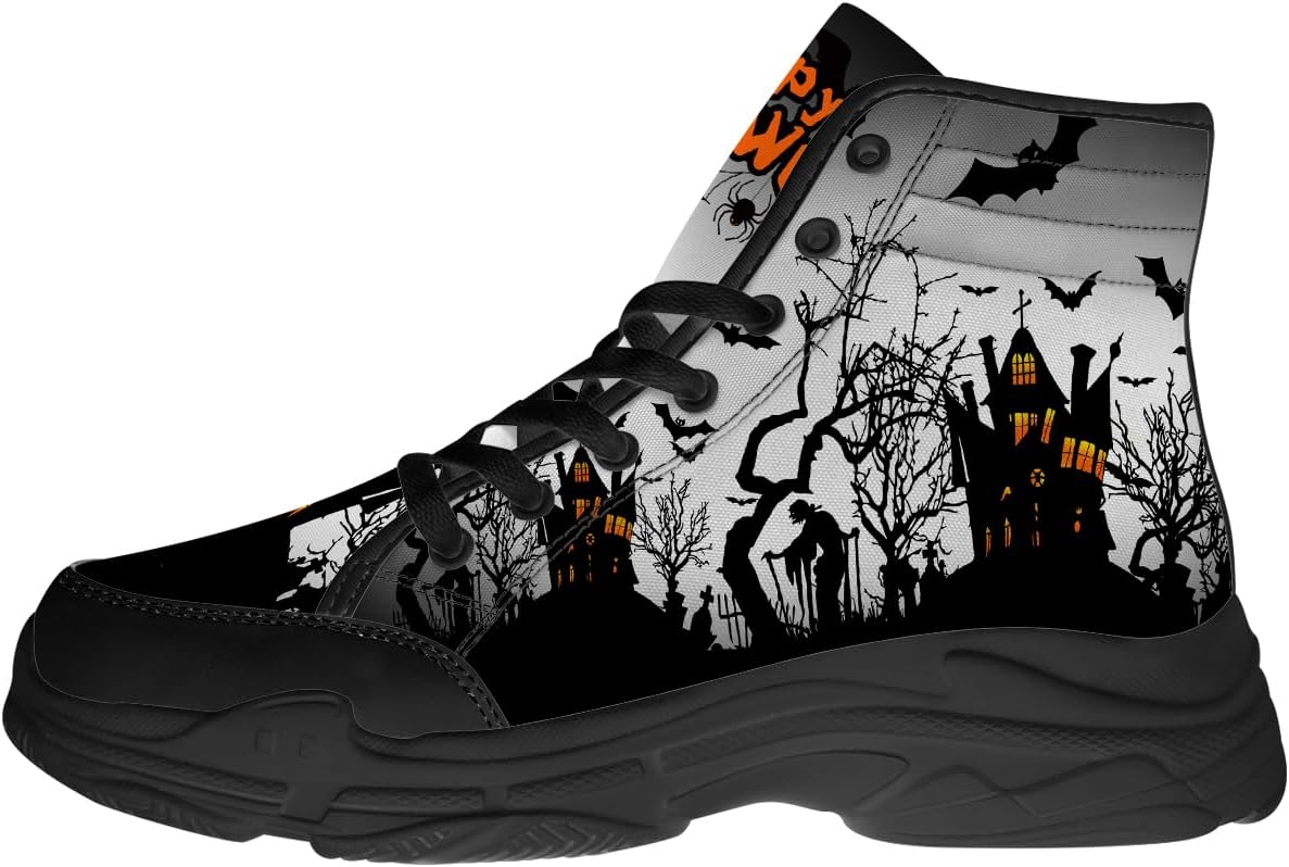 

Высокие кеды на Хэллоуин для женщин и мужчин, на шнуровке, на платформе, подарки для нее и для него Generic, черный/серый