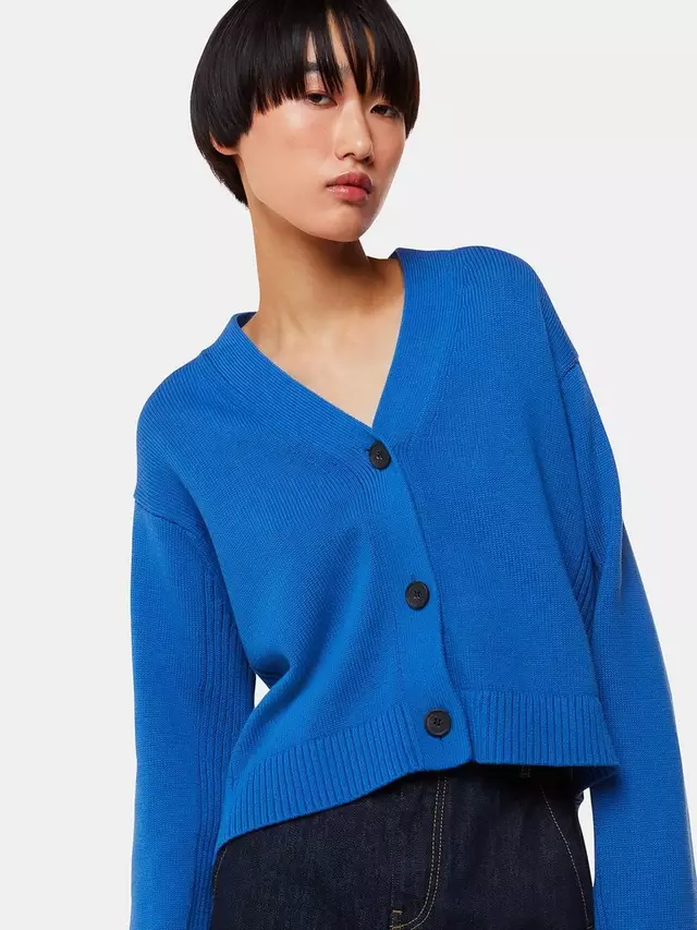 

Кардиган Whistles Nina Rib Detail Cropped Cotton, цвет cobalt/blue