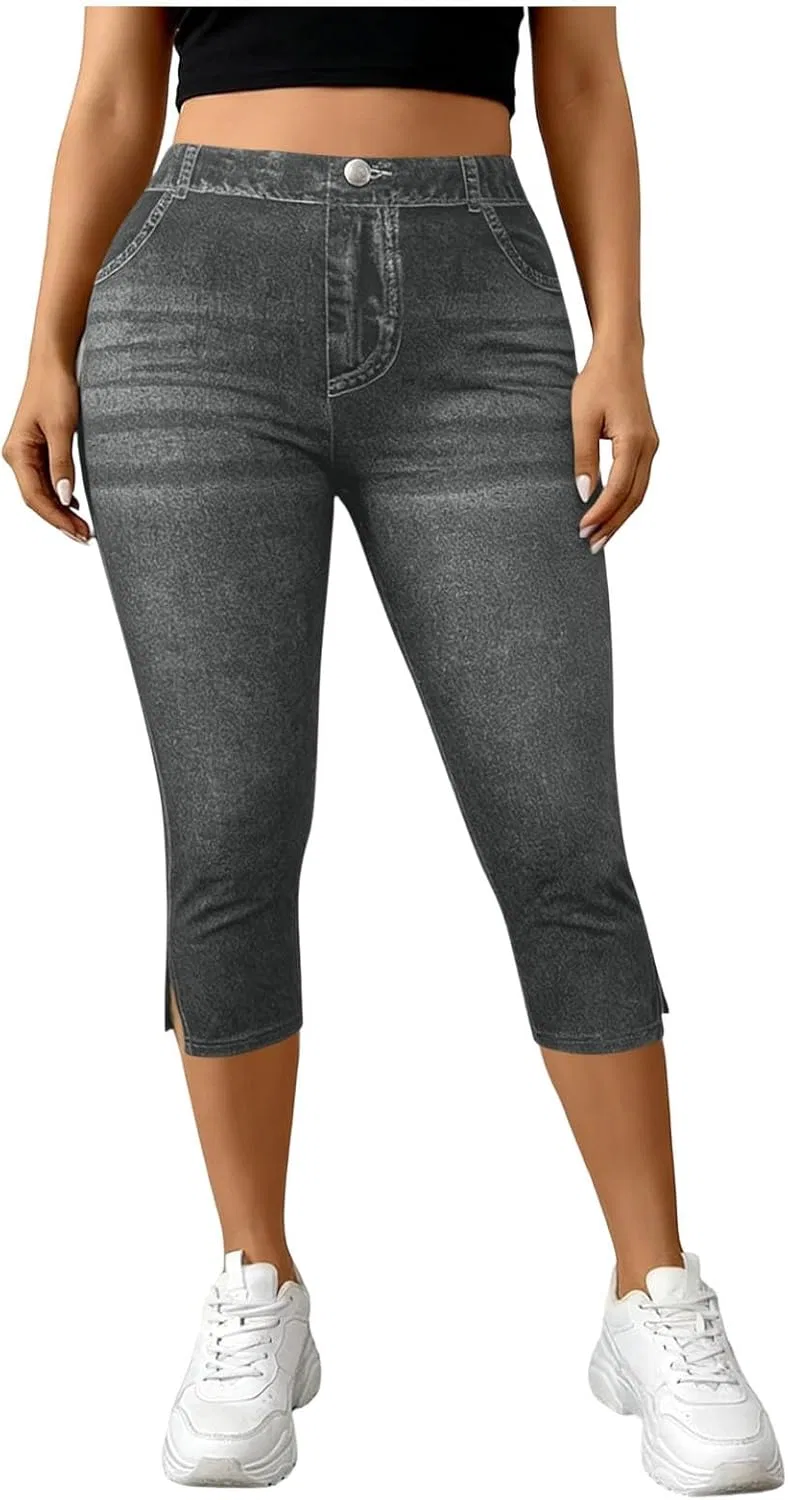 Джинсы-капри с разрезом, женские, высокие, черные