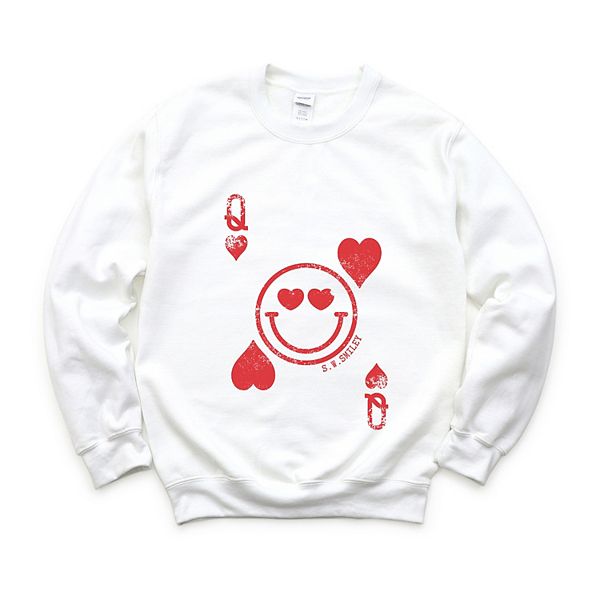 

SWSmiley queen of hearts distressed - женский графический свитшот Simply Sage Market, White, Белый, SWSmiley queen of hearts distressed - женский графический свитшот Simply Sage Market, White