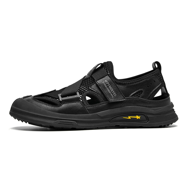 SEPTWOLVES Пляжные сандалии унисекс черные, цвет Black (Standard Leather Shoe Size) — фото 4