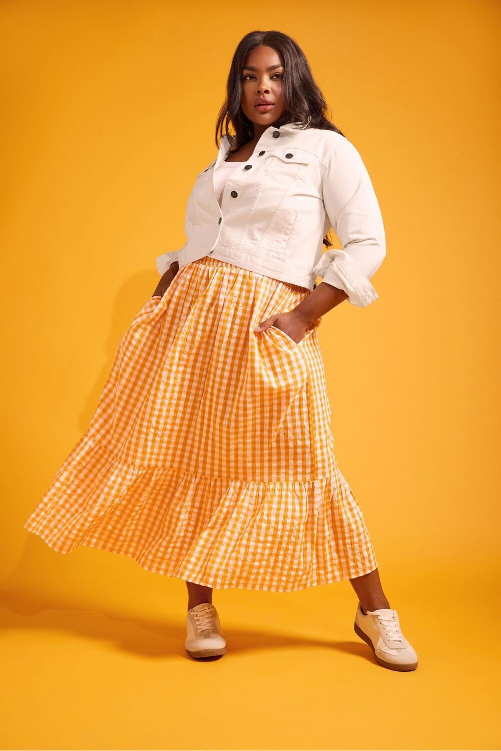 

Ярусная юбка миди из чистого хлопка в клетку Gingham Yours, оранжевый