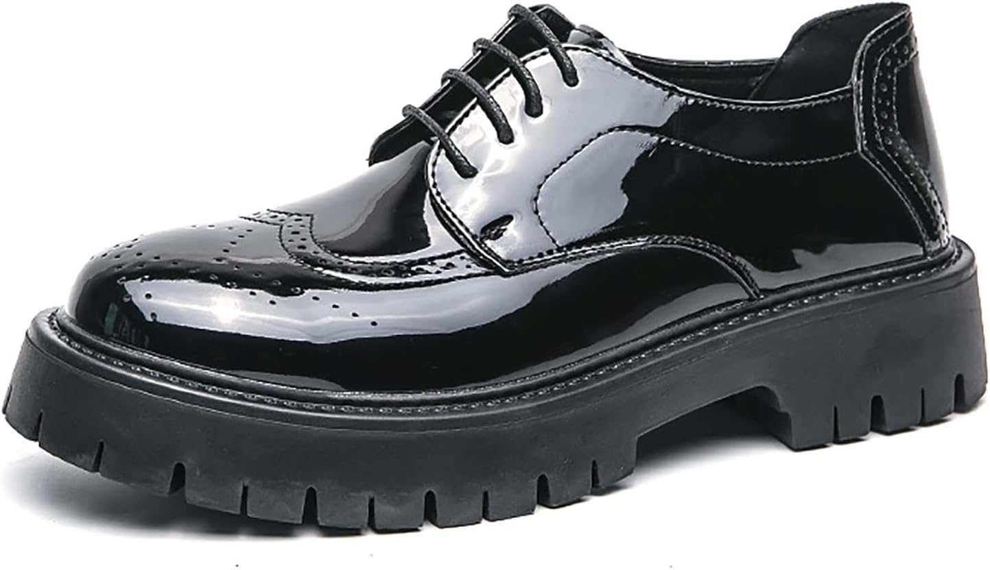 

Мужские броги с шнуровкой на платформе, комфортные, с круглым носком, крылышком, подошвой с протектором, классические оксфорды для повседневной носки, работы, деловых встреч и свадеб Mviobuy, черный