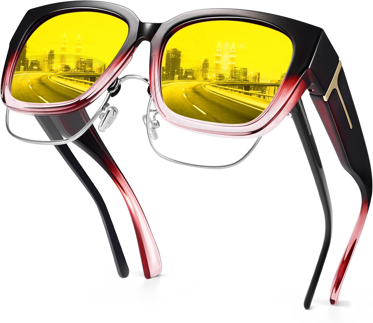 

Женские поляризованные солнцезащитные очки URUMQI, защитные очки от УФ-излучения UV400 с линзами TR90, модные квадратные линзы, B02 Gradient Wine Red Frame/Night Vision Lens