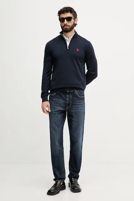 Свитер полугольф с застежкой-молнией Cotton 1/4 Zip Neck U.S. Polo Assn., синий — фото 2