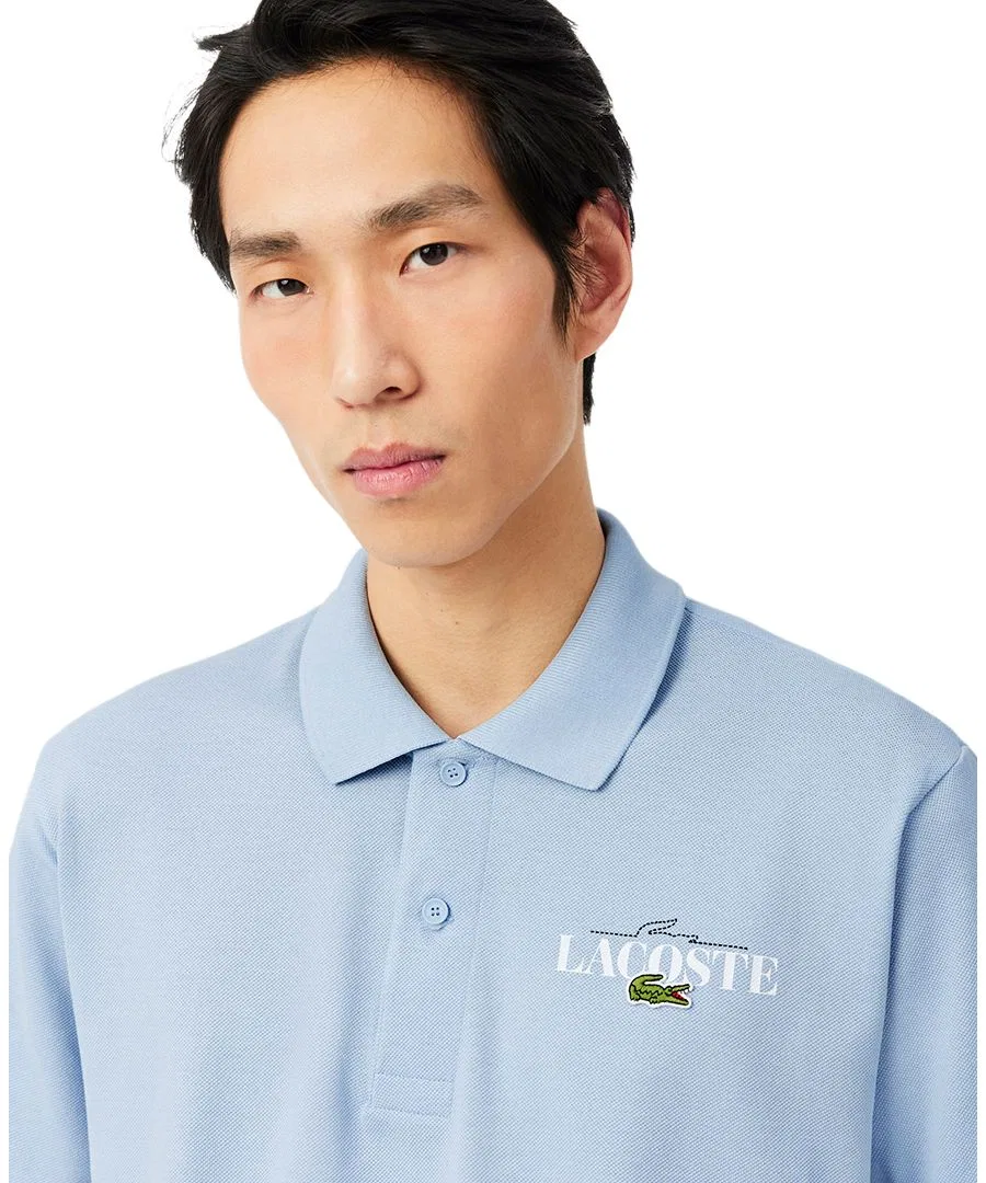 Мужская классическая рубашка-поло с принтом Lacoste, Chambray — фото 3