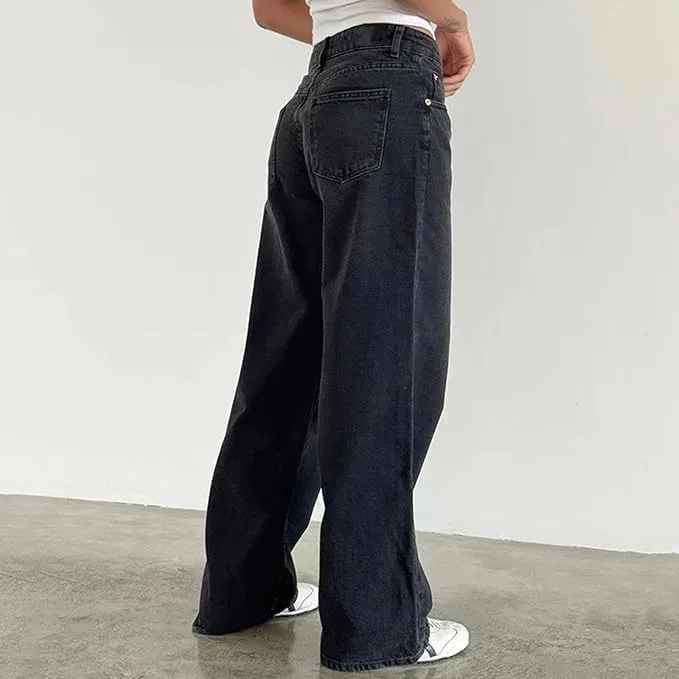 Джинсы свободные Baggy Straight Wide Leg, черный — фото 2