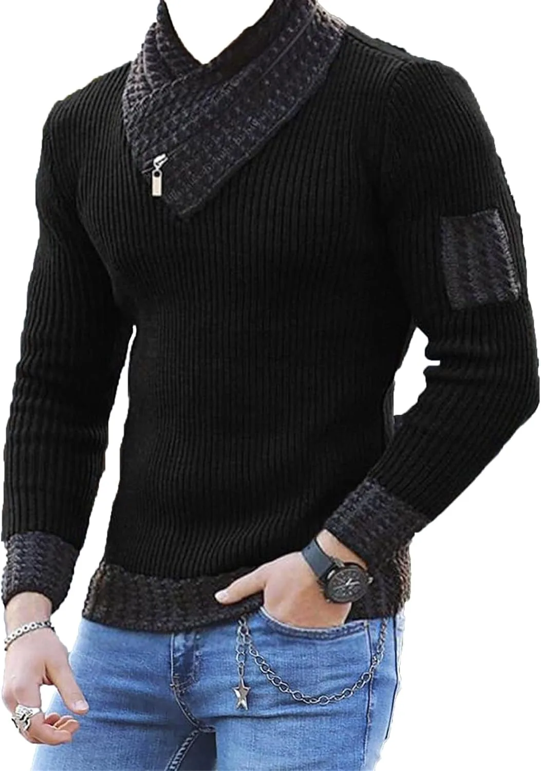 

Мужской свитер с воротником-шарфом и контрастными цветами Kaxiya2021