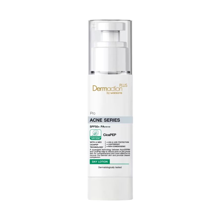 

Dermaction Plus by Watsons Дневной лосьон Pro Acne Series SPF50+ PA++++ 40 мл, White