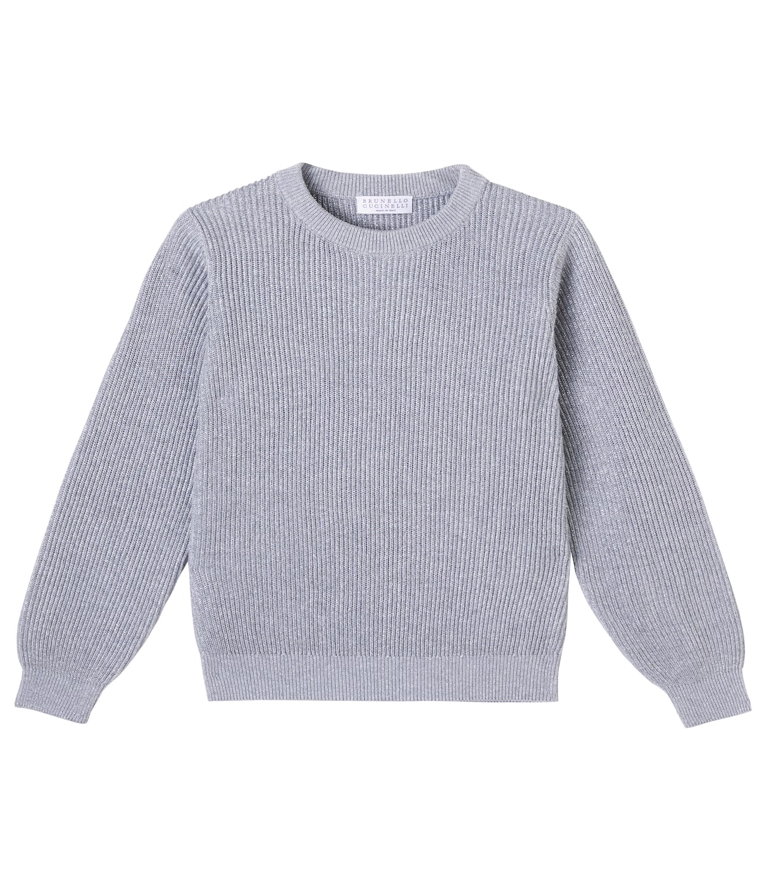 

Свитер из хлопчатобумажной смеси, связанный в рубчик Brunello Cucinelli Kids, Grigio Medio+Grigio Chiaro
