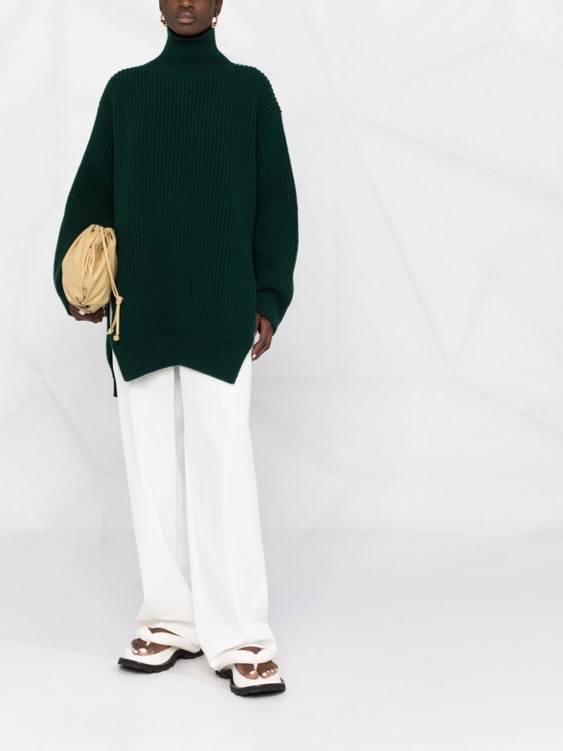Jil Sander джемпер в рубчик с высоким воротником, зеленый — фото 2