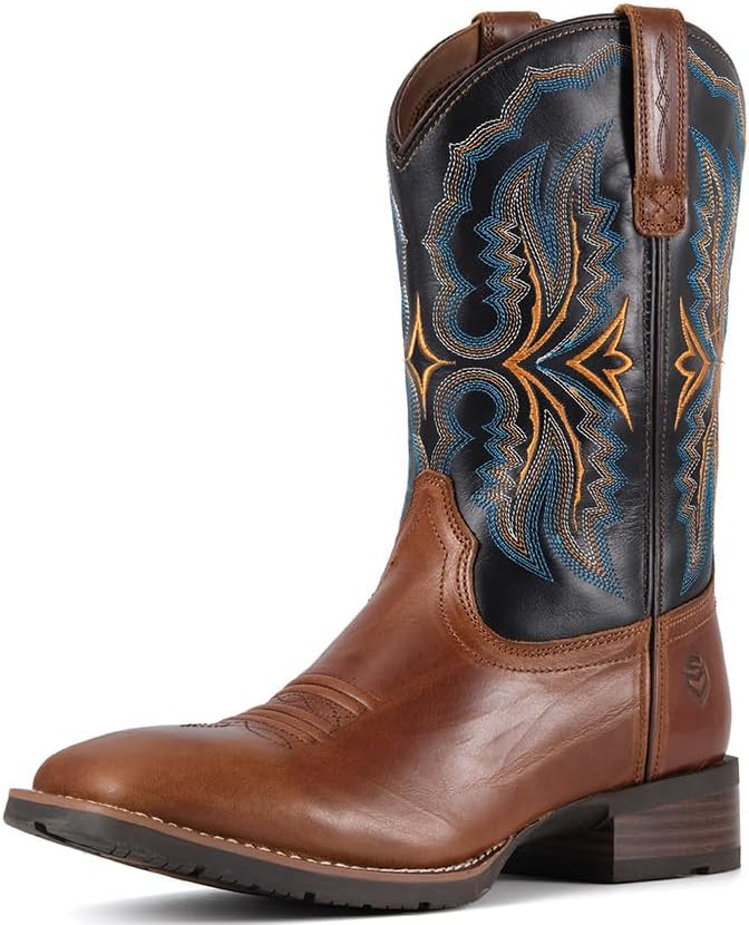 

Ковбойские сапоги SUREWAY для мужчин - мужские западные сапоги с квадратным носком и вышивкой, устойчивые к маслу и скольжению, прочные классические сапоги на 25 см, мягкий носок, полностью кожаные ботинки, коричневый