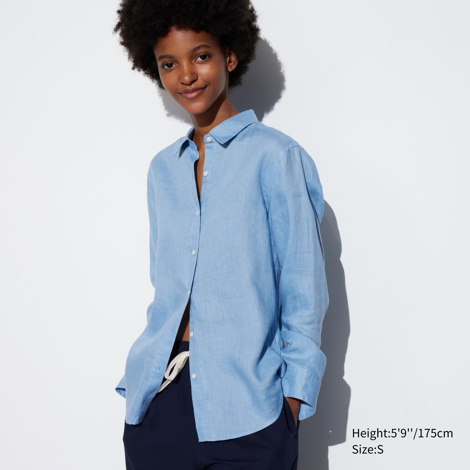 

Рубашка UNIQLO льняная премиум-класса с длинными рукавами, синий