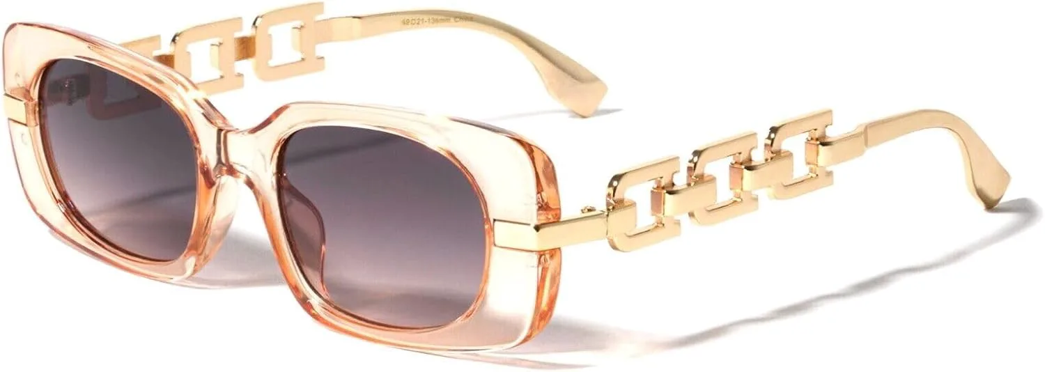 

Солнцезащитные очки Dweebzilla Slim Wide Rectangular Gold Cuban Link Chain в стиле ретро, ​​дизайнерские, модные, Crystal Beige & Gold Frame - Black Gradient Lenses