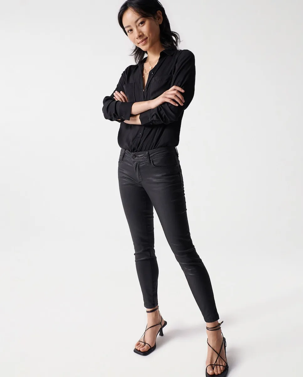 

Укороченные вощеные узкие брюки Wonder push up для женщин Salsa Jeans, черный