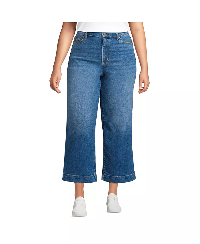 

Женские укороченные джинсы Recover Denim с высокой талией и широкими штанинами Lands' End, синий
