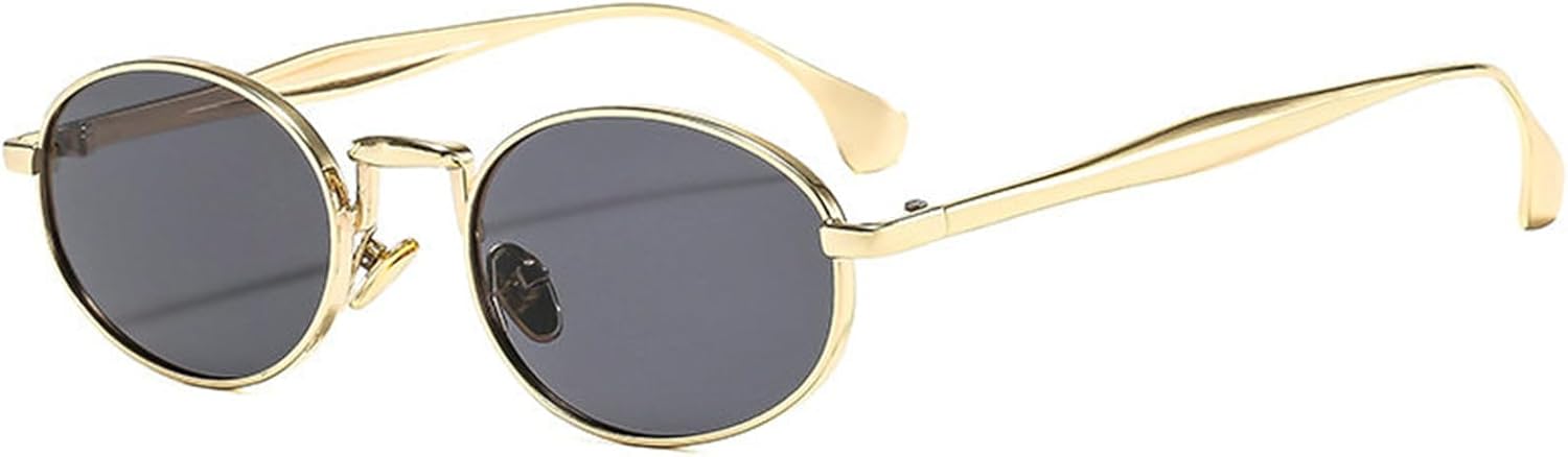 

COTIA Модные маленькие овальные солнцезащитные очки для женщин и мужчин, металлические, в классическом стиле 90-х, овальные солнцезащитные очки в стиле панк, Gold Grey