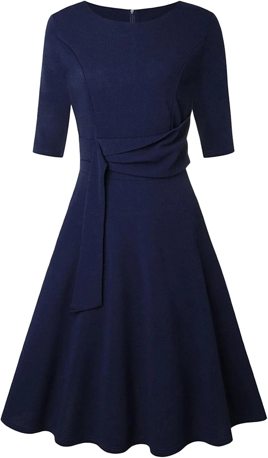 Коктейльное платье для женщин Cocktail Dresses для гостей свадьбы с рукавом 3/4, круглым вырезом, силуэт A-Line, тянущееся Generic, синий