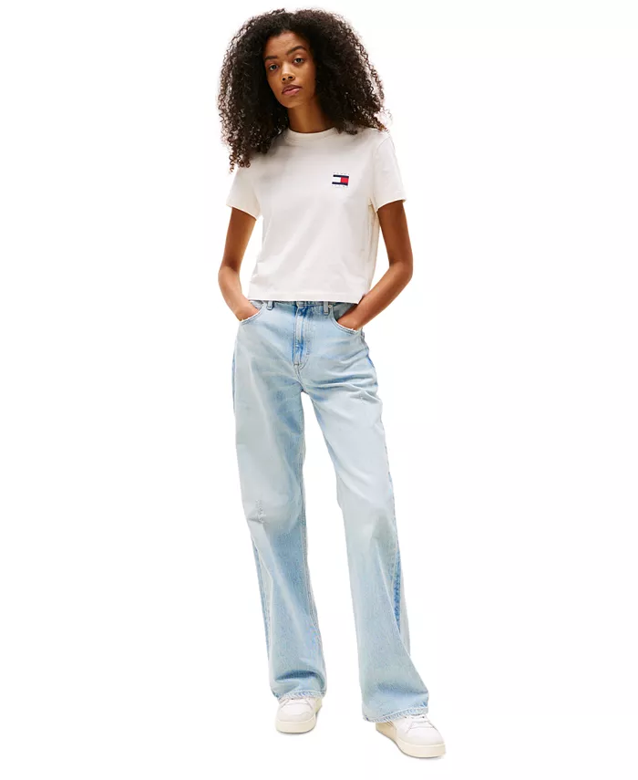 

Женская хлопковая футболка с логотипом и принтом Tommy Jeans, синий