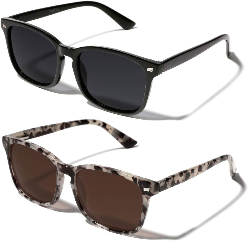 

Поляризованные солнцезащитные очки TIJN для женщин и мужчин, классическая квадратная оправа, защита от УФ-излучения, стильные и модные солнцезащитные очки, 02.(2-pack)-black/Grey Lens Marble/Brown Lens