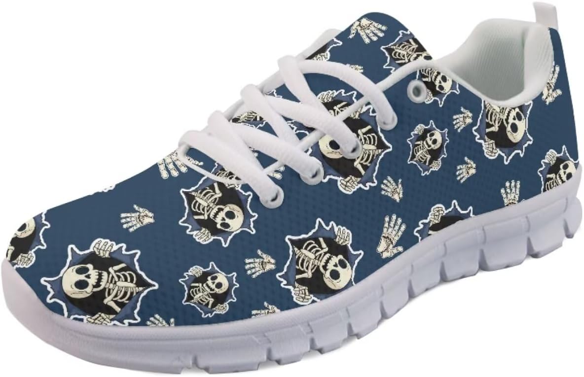 

Мужские кроссовки Forchrinse для бега, прогулочные, на шнуровке, повседневные, с нескользящей сетчатой подошвой для мужчин и женщин, Skull Print