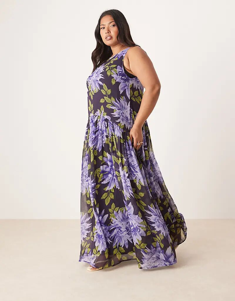 

Платье макси ASOS DESIGN Curve с пышной юбкой, цветочным принтом, приподнятой талией и цветочным принтом Asos Curve