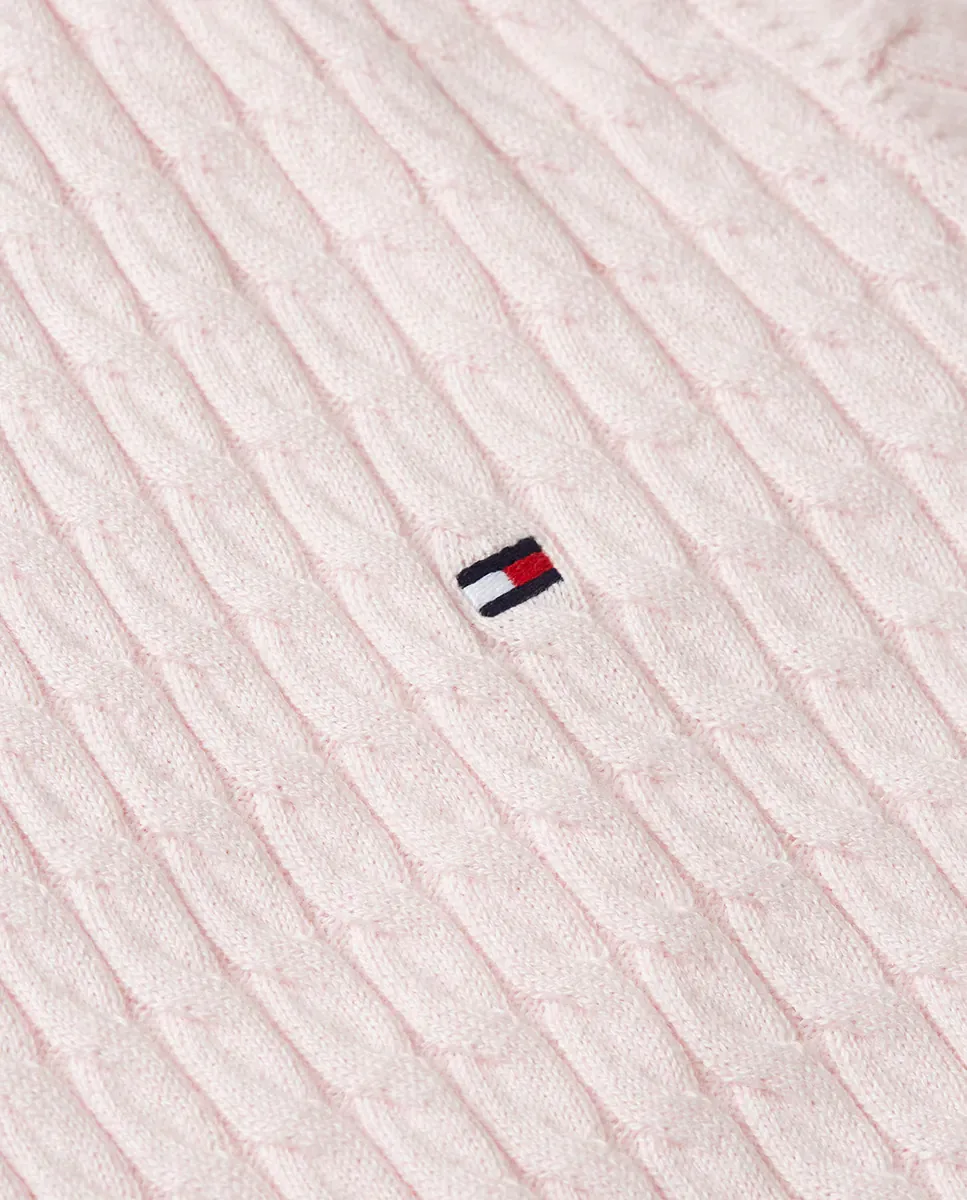 Вязаный женский джемпер с короткими рукавами и арановым узором Tommy Hilfiger, светло-розовый — фото 4