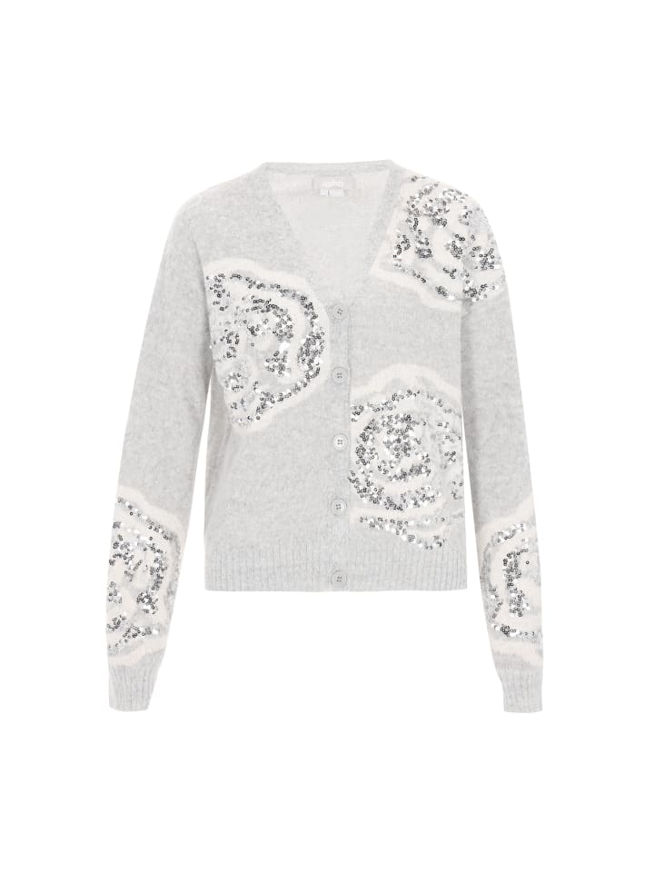 

Женский кардиган серо-меланжево-бежевого цвета Usha